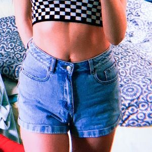 ACID WASH INDIGO HIGH WAISTED MOM SHORTS - SIZE 26